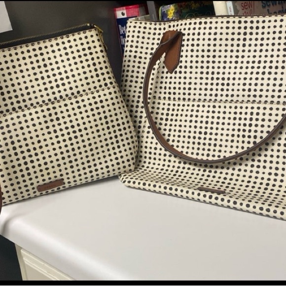 Fossil Handbags - Fossil Brand Tote Bag And Matching Purse Polka Dot Set